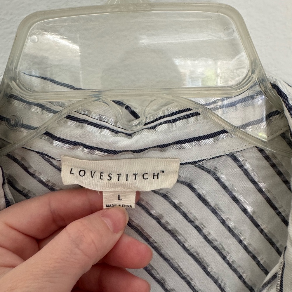 Lovestitch Striped Short Sleeve Button-Up Shirt- Large - Picture 6 of 6